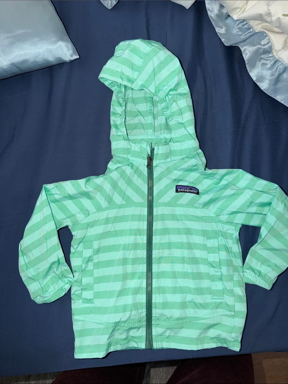 Patagonia Mint Green Striped Hooded Sun Jacket